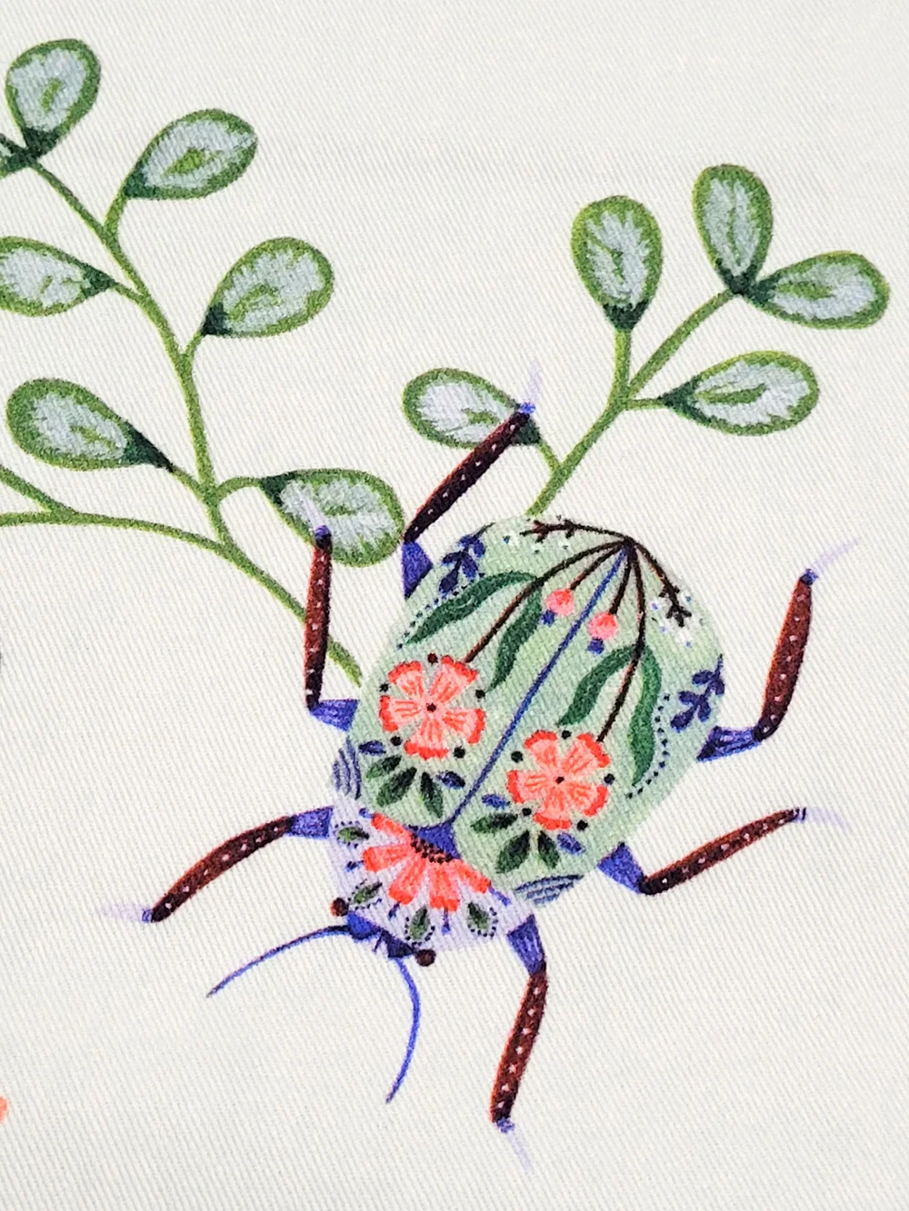 NWT Anthropologie Flora Waycott Botanical Garden Insects Mint Green Dish Towel